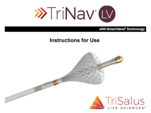 TriSalus TriNav LV with SmartValve Technology Instructions for Use cover featuring catheter with mesh valve tip.